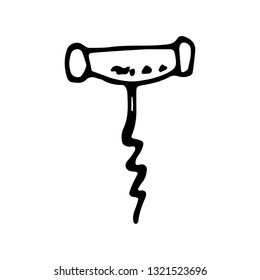 Hand Drawn corkscrew doodle. Sketch style icon. Decoration element. Isolated on white background. Flat design. Vector illustration.