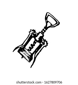 Hand Drawn corkscrew doodle. Sketch style icon. Decoration element. Isolated on white background. Flat design. Vector illustration.