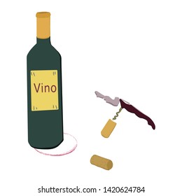 Hand drawn corkscrew illustration on white background. Wine cork screw, bottle opener equipment. Design element isolated on white background. Vector illustration.
