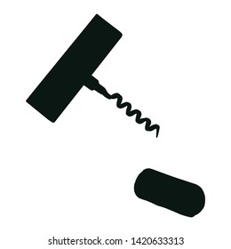 Hand drawn corkscrew illustration on white background. Wine cork screw, bottle opener equipment. Design element isolated on white background. Vector illustration.
