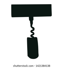 Hand drawn corkscrew illustration on white background. Wine cork screw, bottle opener equipment. Design element isolated on white background. Vector illustration.