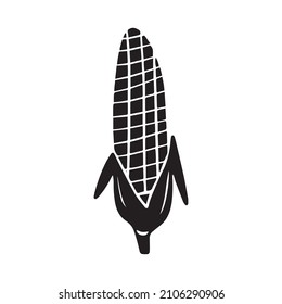 Hand drawn corn, black doodle vegetable.