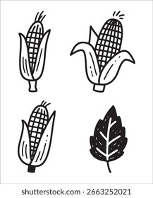 Hand Drawn Corn Icons with Leaf Illustration