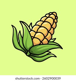 Hand drawn corn vector illustration, suitable for decoration, stickers, icons on green background