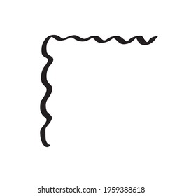 Hand drawn corner border. Design element for your typography and digital products. Doodle style, decoration, angle, clip art, wavy line.