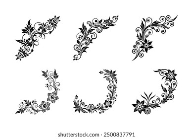 Hand drawn corner decorative floral swilrs and borders