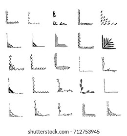 Hand drawn corner set. Vector frames. black and white.