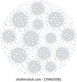 Hand drawn corona virus silver cells on transparent background round vector element.Template for medicine blogs, children booklets, hygienic articles,news background