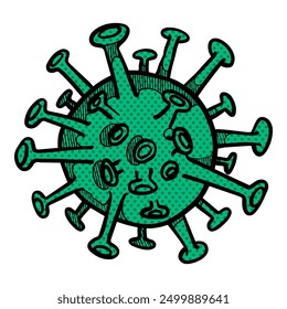 Hand drawn coronavirus covid19 halftone color vector illustration