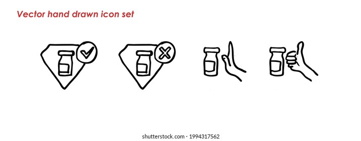 Hand drawn Coronavirus vaccine icon set