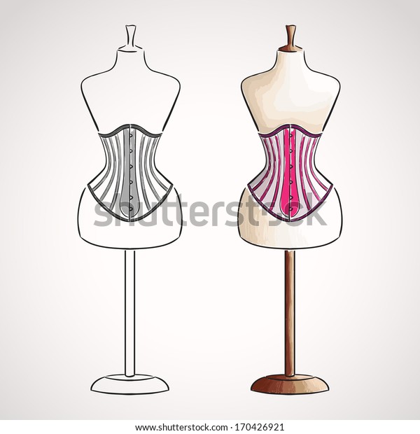 Hand Drawn Corset On Mannequin Silhouette Stock Vector (Royalty Free ...