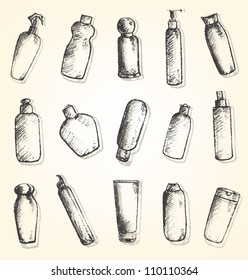Hand drawn cosmetic containers set