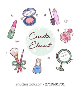Conjunto de Rabiscos de Elementos Cosméticos Desenhados à Mão