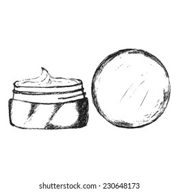 Hand drawn cosmetic face cream container with cap