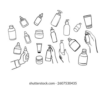 Hand drawn cosmetic products illustration