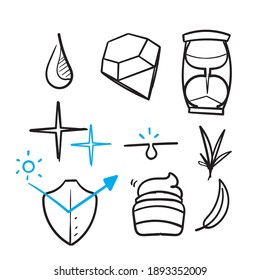 handgezeichnetes Symbol für kosmetische Eigenschaften und Effekte, das sich auf Illustrationen bezieht, isoliert