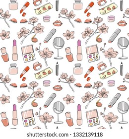 Hand drawn cosmetic seamless pattern