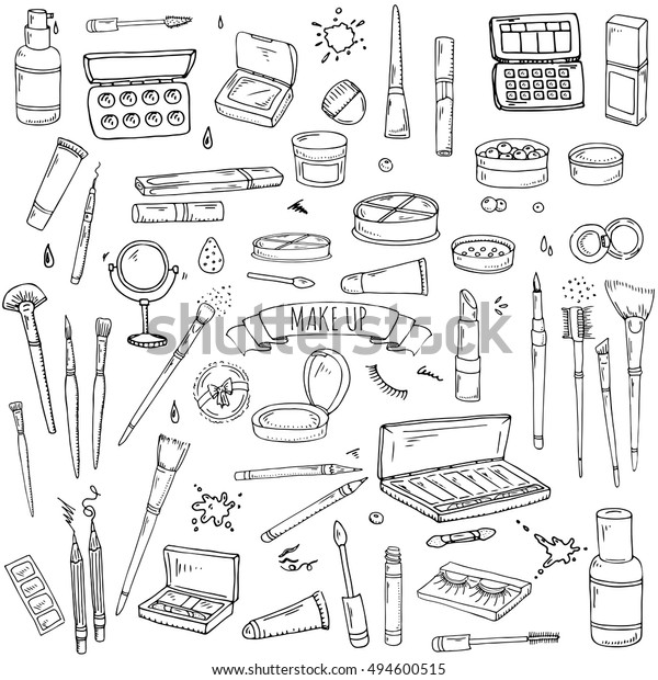 Hand Drawn Cosmetic Tools Cosmetology Background Stock Vector (Royalty ...