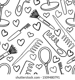 Hand drawn Cosmetic tools.  Isolated beauty products.  Toiletry.