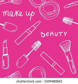 Hand drawn Cosmetic tools.  Isolated beauty products.  Toiletry.