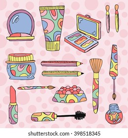 Hand drawn cosmetics items set