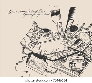 hand drawn cosmetics and other things for make up and beauty