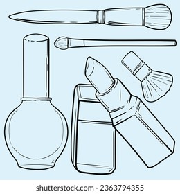 Hand drawn cosmetics products. Collections of skin health and beauty illustrations, spa salon and self care signs. Isolated vector set.