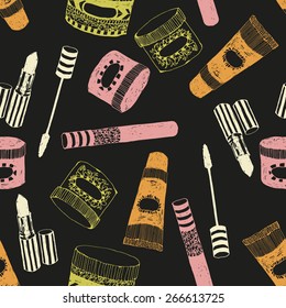 hand drawn cosmetics seamless pattern