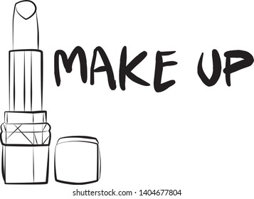 
Hand drawn cosmetics set. Make up, mascara, lipstick, eye shadows, brush, powder, lip gloss, perfume - Fashion illustration vector