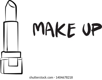 
Hand drawn cosmetics set. Make up, mascara, lipstick, eye shadows, brush, powder, lip gloss, perfume - Fashion illustration vector