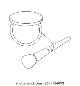 Hand drawn cosmetics vector. Makeup brush and blush icon, one line continuous drawing. Beauty product linear silhouette, minimal print, banner, card, poster, brochure, logo, sign, symbol.