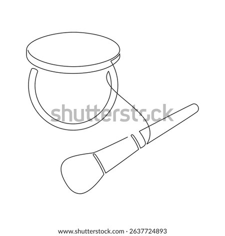 Hand drawn cosmetics vector. Makeup brush and blush icon, one line continuous drawing. Beauty product linear silhouette, minimal print, banner, card, poster, brochure, logo, sign, symbol.