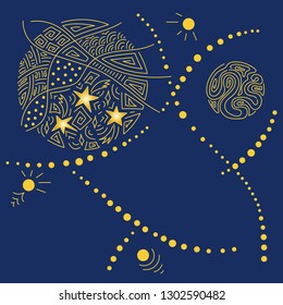 Hand drawn cosmic doodles background . Vector.