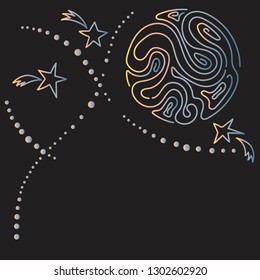 Hand drawn cosmic doodles background . Vector.