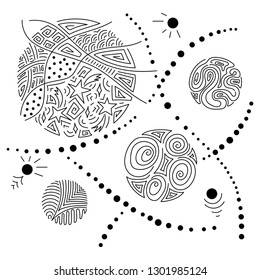 Hand drawn cosmic doodles. Vector.