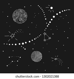 Hand drawn cosmic doodles. Vector.