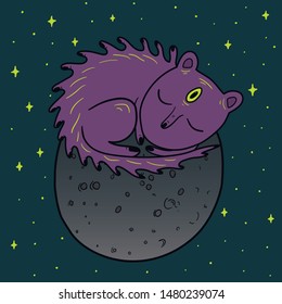 Hand Drawn cosmic finger cat in space. Illustrations Drawing Vector Sketch for textile, print, postcard, text, invitation, poster, background, book, t-shirt, wallpaper