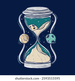 Hand drawn Cosmic Hourglass – Surreal Time and Space Illustration
