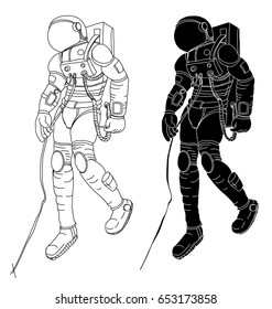 Hand drawn The cosmonaut in space suit isolate outline vector