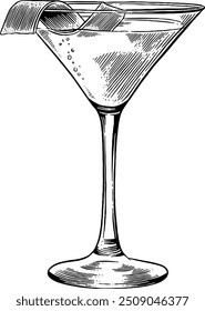 Hand drawn Cosmopolitan Cocktail Drink Sketch Illustration Engraving Woodcut Style