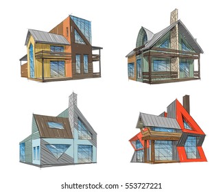 Hand Drawn Cottage House Sketch Design Stock Vector (Royalty Free ...