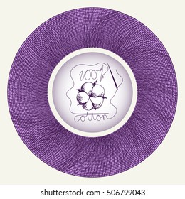 Hand drawn cotton flower in needle spool as hundred percents cotton symbol. Vector illustration in eps8 format.