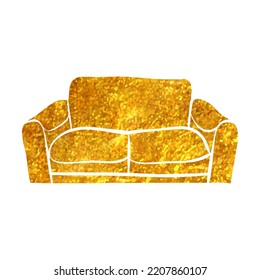 Hand drawn Couch icon in gold foil texture vector illustration