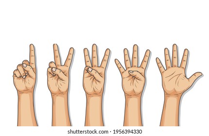 Dedos de conteo de mano dibujados Ajuste el vector de señales de mano