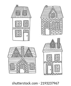 Hand drawn country house set doodle illustration. Scandinavian house with roof vector clip art
