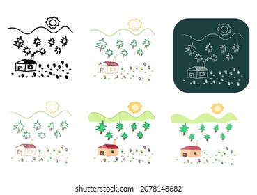 Hand drawn Country houses in various styles set, drawing, chalk. Vector illustration.