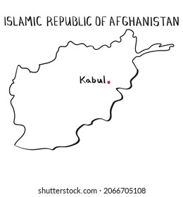 Hand drawn country map Islamic Republic of Afghanistan with capital Kabul