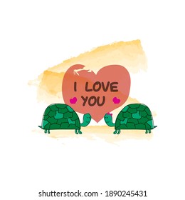 Hand drawn couple cartoon animal turtle design vector
