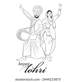 Hand drawn couple dance performance, An illustration of Indian tradition, Crops cutting celebration illustration