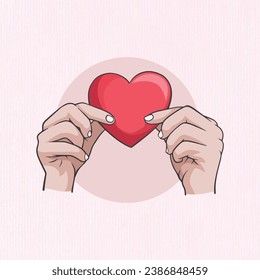 Hand drawn couple hands holding valentines day heart